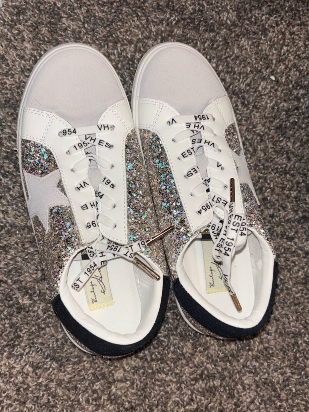 Vintage Havana White Low-Top Sneakers with Multi-Color Glitter Panels